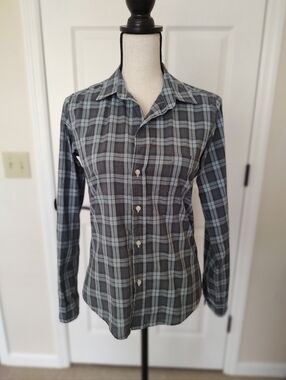 Frank & Eileen Barry Plaid Blue Button Down Cotton Shirt Size L
